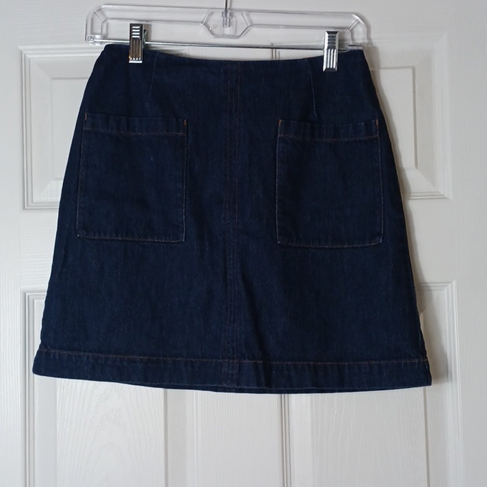 Boden Jean Mini Skirt Dark Wash Denim Front Pockets Back Zipper Cotton Size 4P